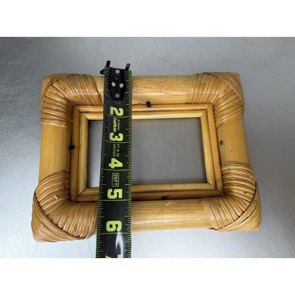 Vintage Bamboo Rattan Easel Picture Frame Boho MCM Decor No Glass 8 X 6in